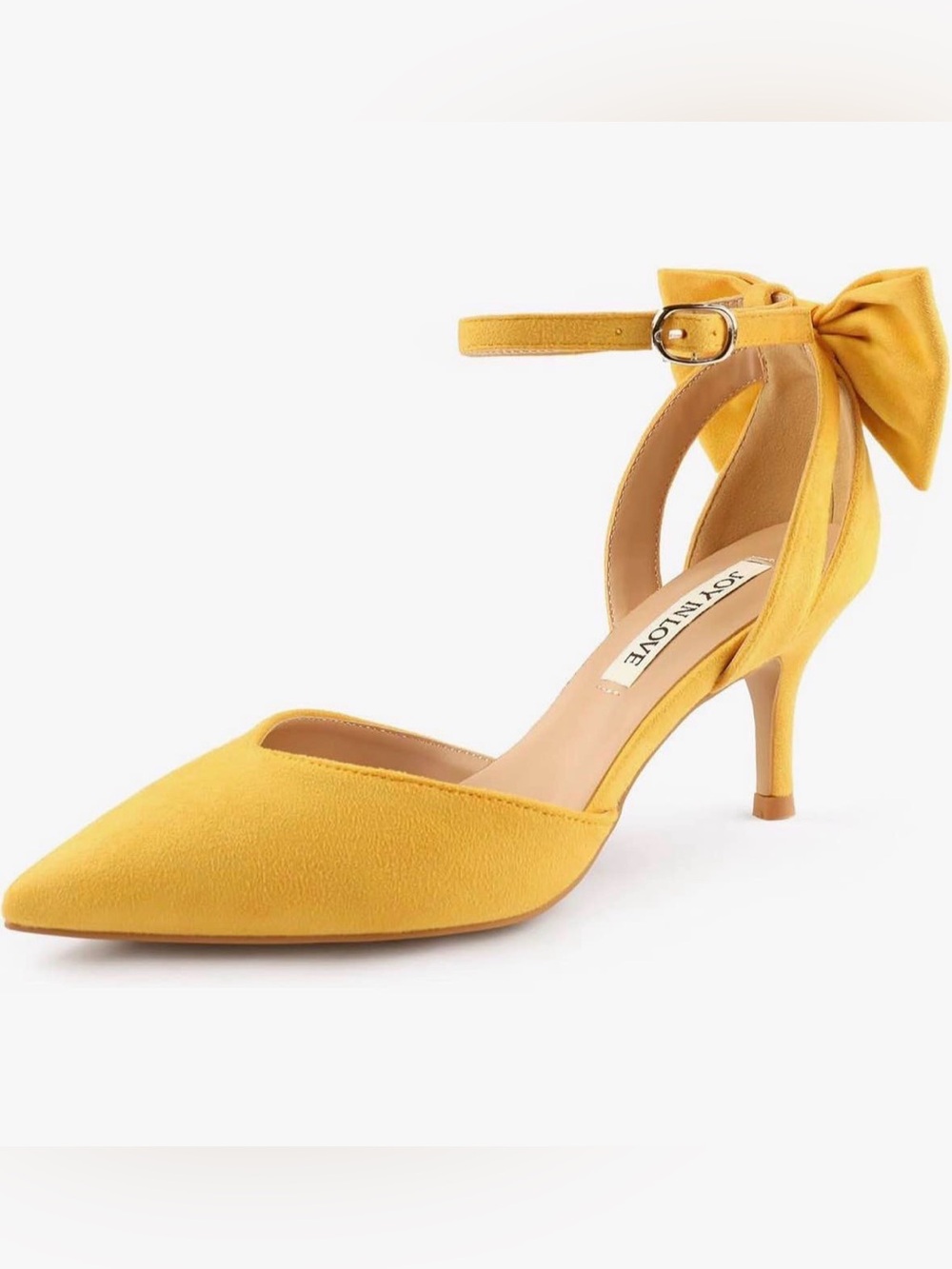 Joyinlove Yellow Pointed-Toe Ankle-Strap Kitten Heel